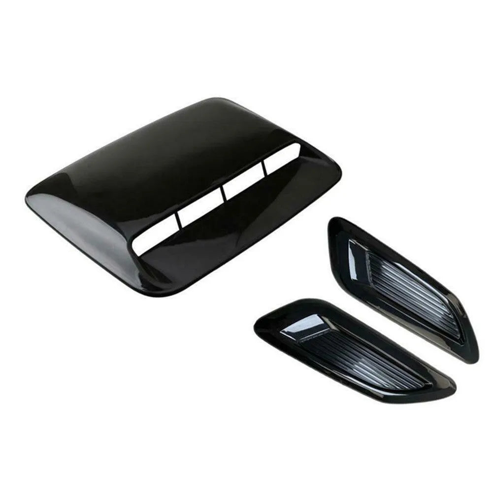 Black and carbon fibre ABS plastic car engine cover set with side air vents