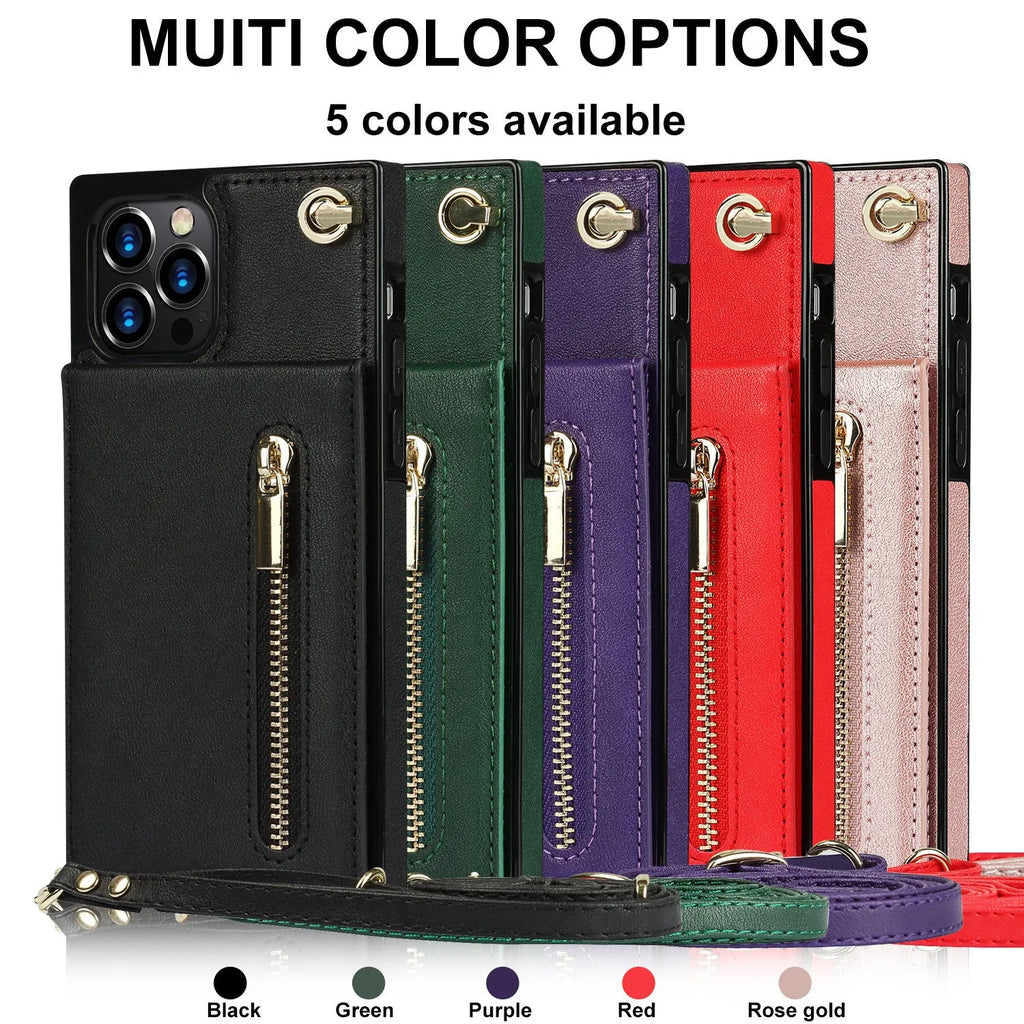 Leather and TPU messenger-style protective case for mobile phone in solid colour.