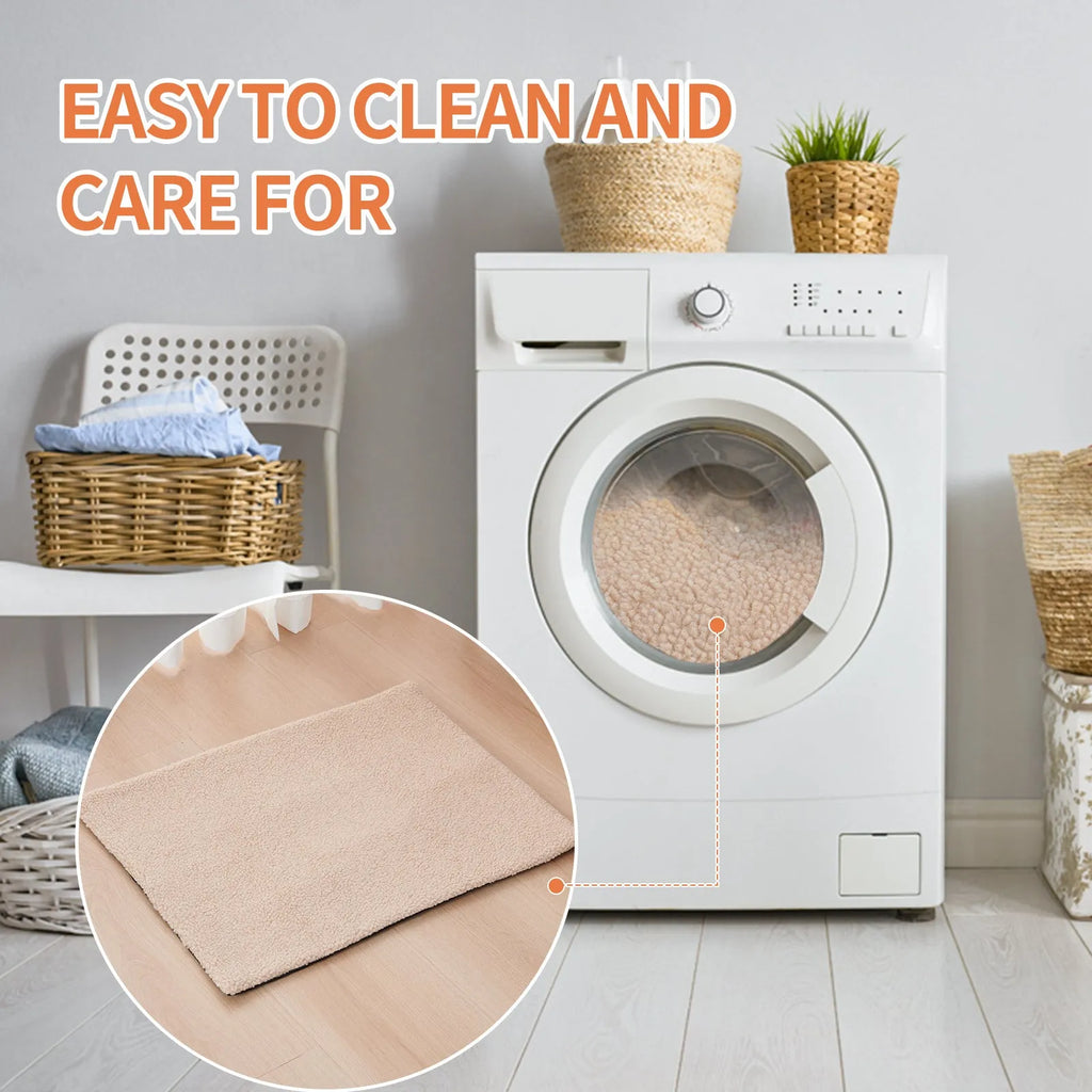Self heating pet pad for cats in plush material showing size options and colour variations