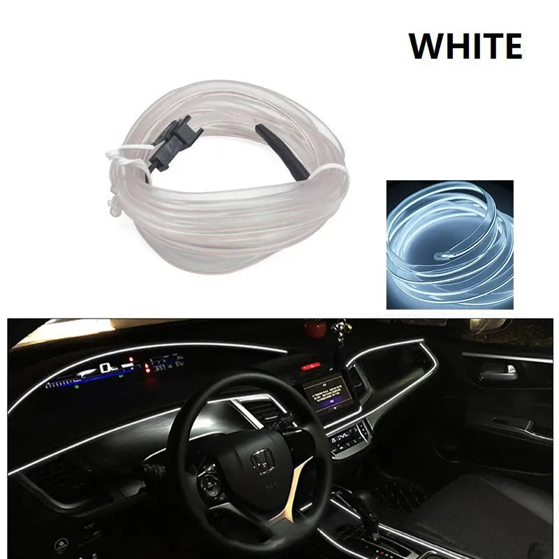 6-metre USB LED car ambient light cable showing flexible installation along vehicle dashboard