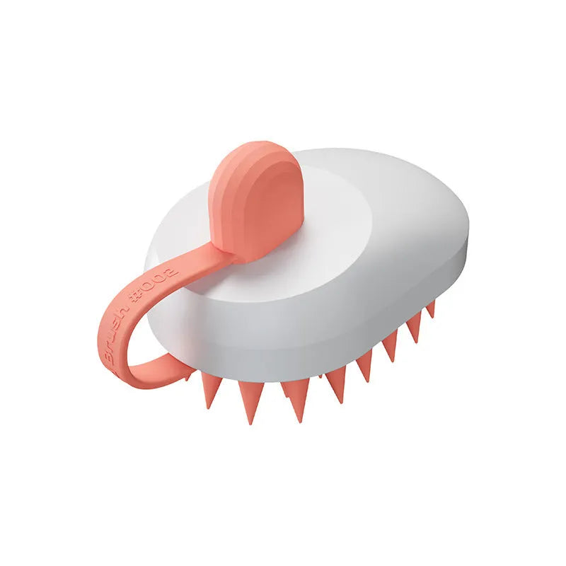 Handheld pet grooming brush for dogs with soft silicone bristles in four colour options