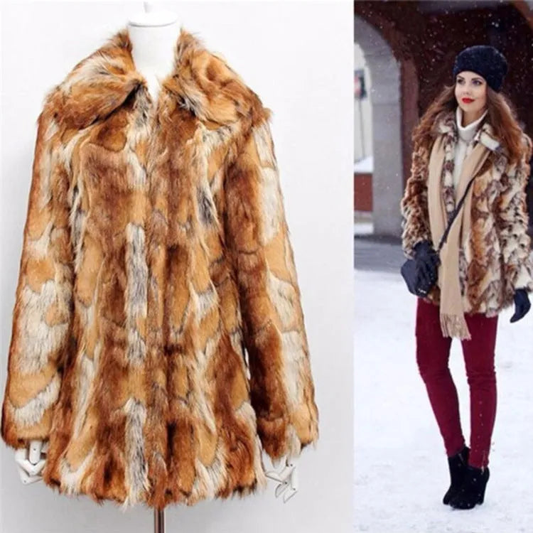 Women's slim-fit tiger pattern faux fur leather jacket on a hanger