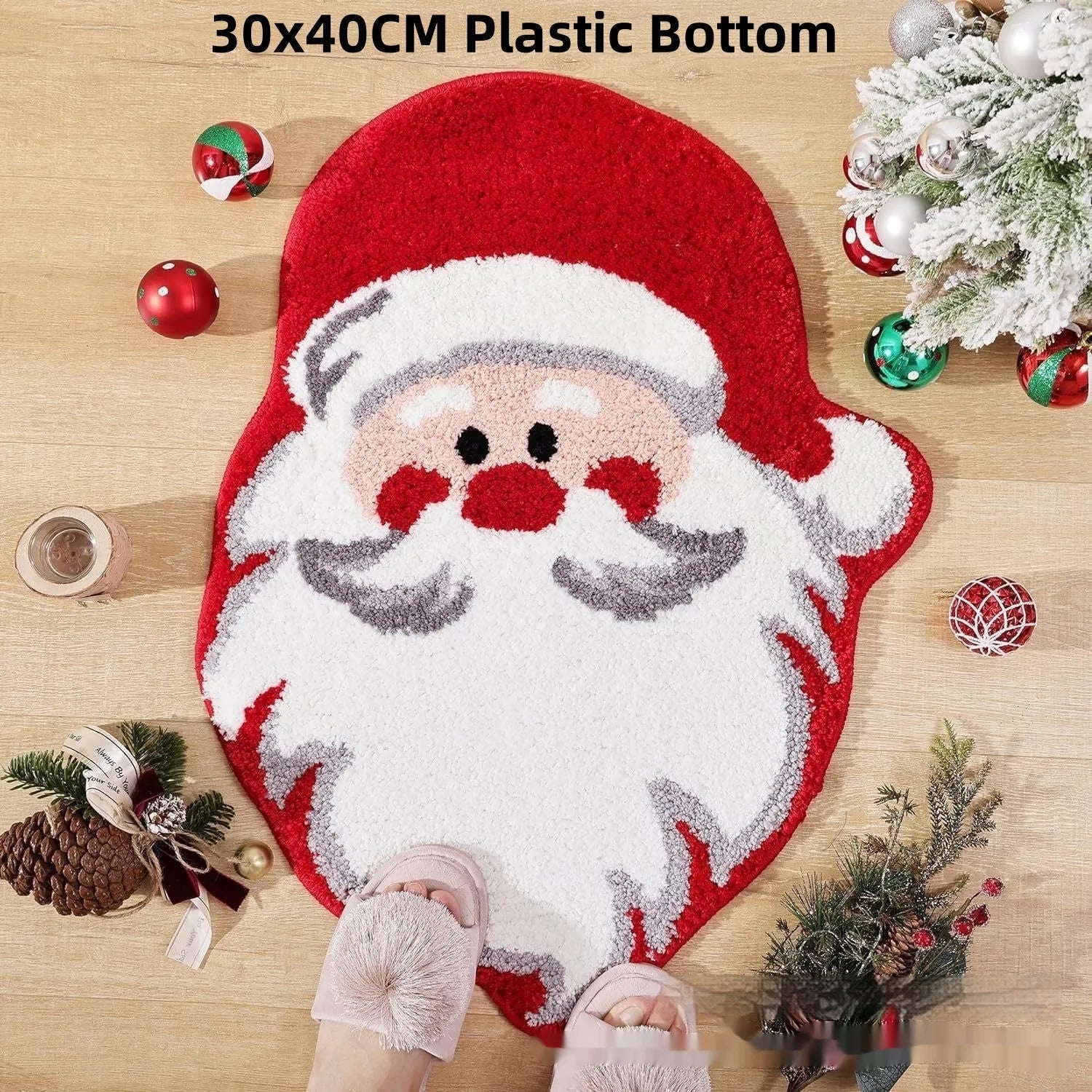 Christmas-themed polyester fibre hallway mat with Santa Claus pattern and anti-slip backing