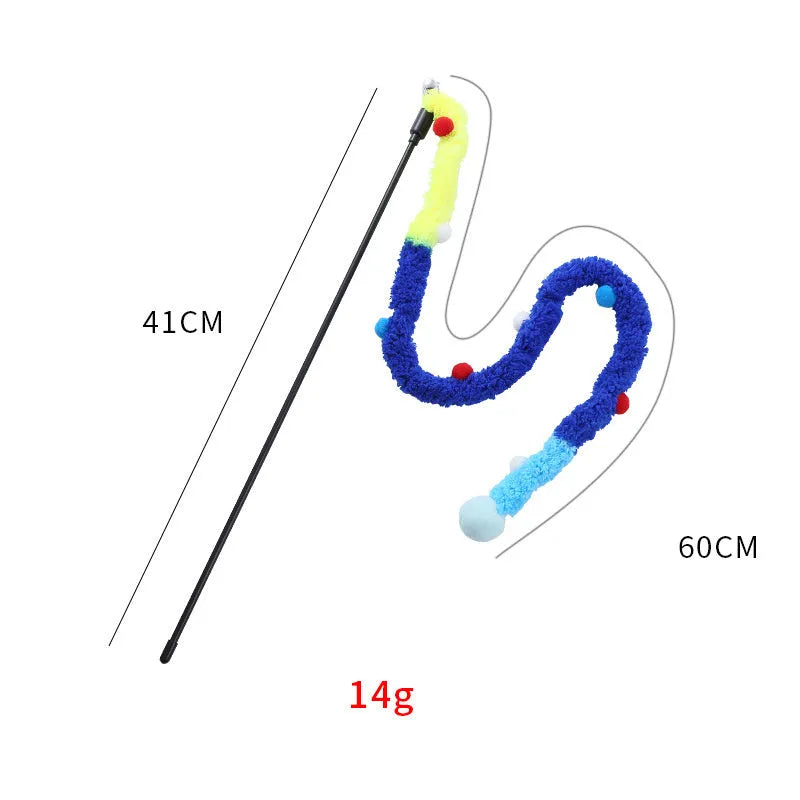 41cm cat wand toy with 60cm plush strip, colourful fluffy ball and bell for interactive play