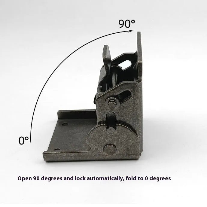 A zinc alloy furniture folding hinge with a 0-90 degree adjustment range in an electroplated finish.