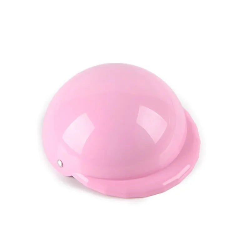 Plastic dog motorcycle helmet in pink, white, black, yellow, blue, orange or purplish red with three size options