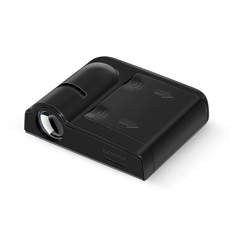 Black and beige car decorative projection radium lamp with compact ABS plastic body.