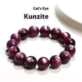Purple lepidolite crystal round bead bracelet on a wrist, showing polished stones.