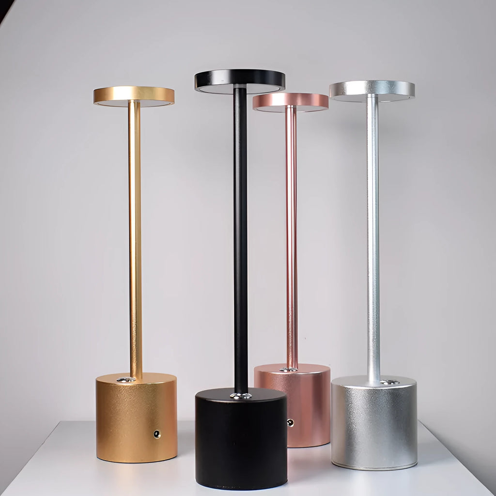 Aluminium LED rechargeable touch lamp in choice of five colours with dimming control