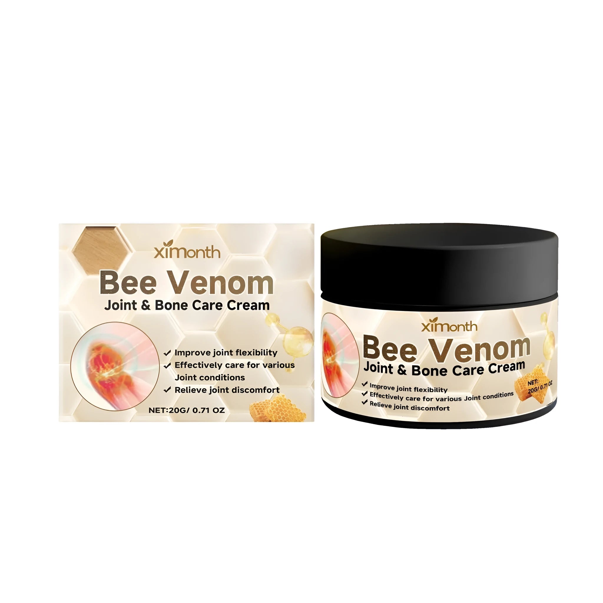 20g tube of joint relief cream with mint leaves and bee venom ingredients.