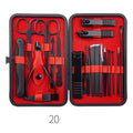 Professional stainless steel nail trimming tool set in black leather case with multiple grooming tools
