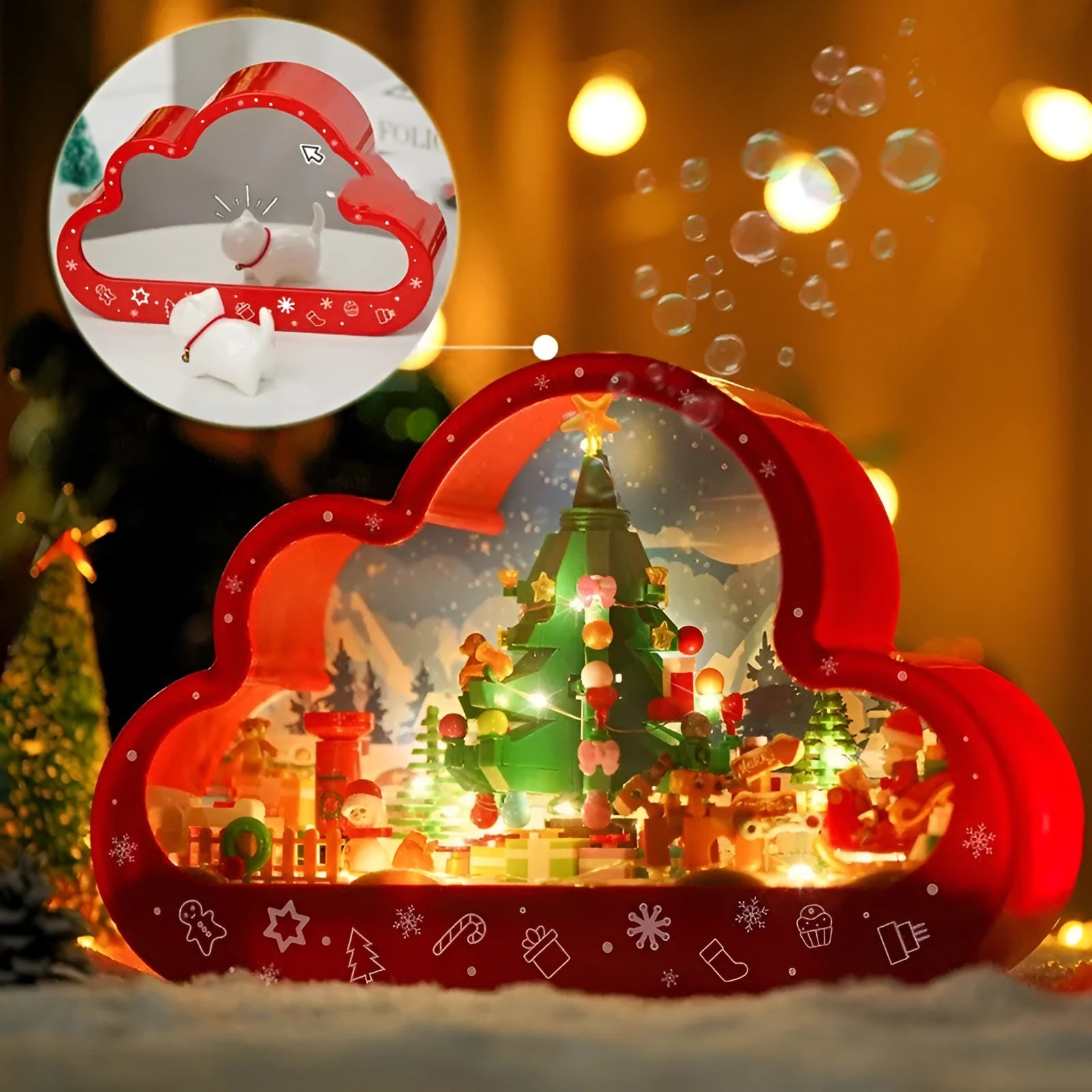 Assembled plastic building block cloud night lamp with decorative mirror frame and soft LED lighting