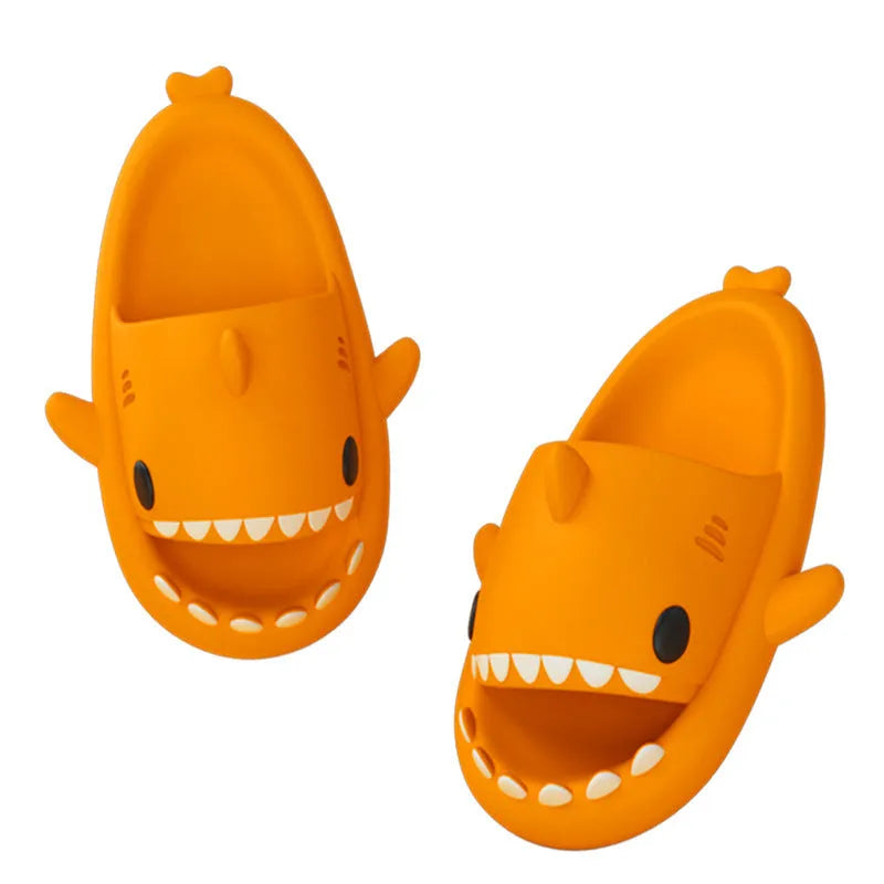 Beige cartoon shark slippers with EVA sole and anti-skid texture, size 38/39