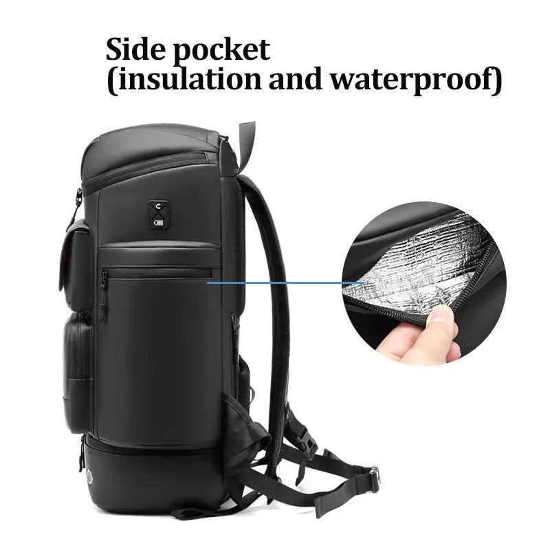 Men's large capacity waterproof travel shoulder bag in fashion black, with Niujin textile fabric, size 55cm by 31cm by 20cm