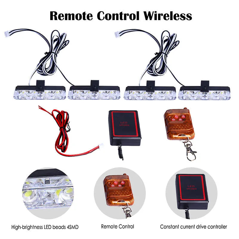 Black car mounted LED emergency warning light with wireless remote control and suction cup mounting