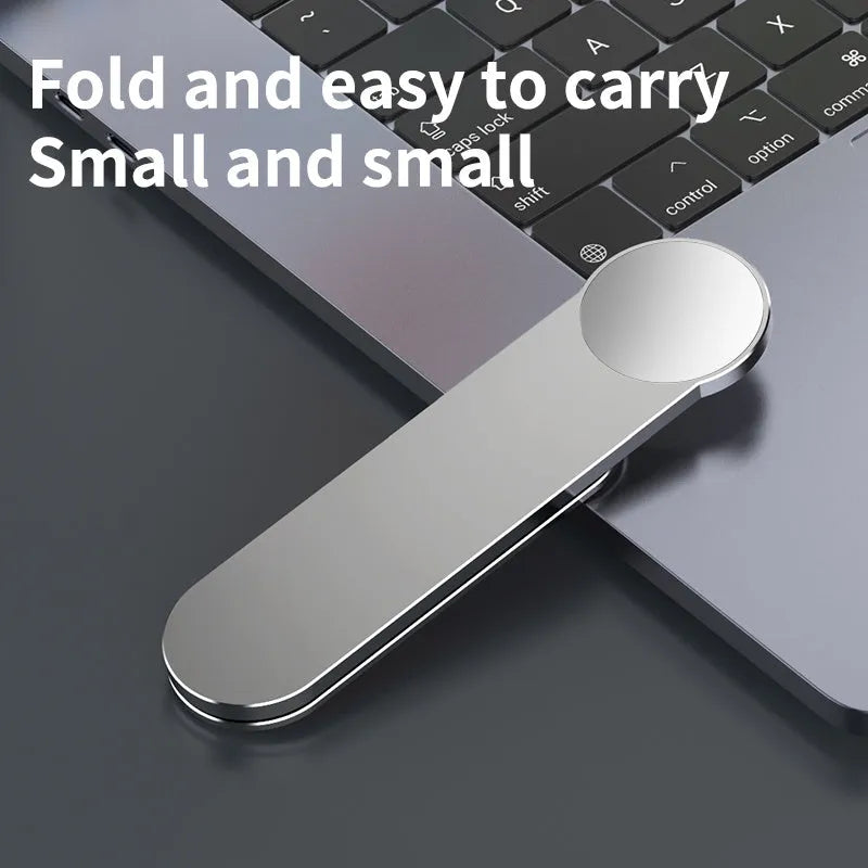 Silver aluminum alloy dual screen extension bracket with magnetic phone holder on desktop