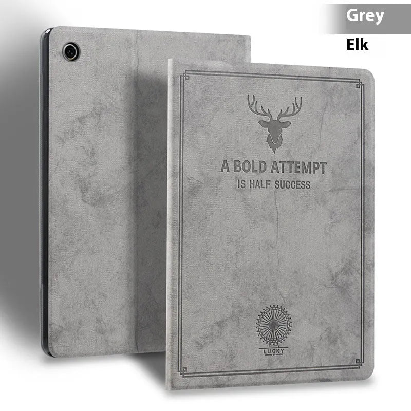 TPU leather clamshell iPad protective case shown in dark blue elk colour.