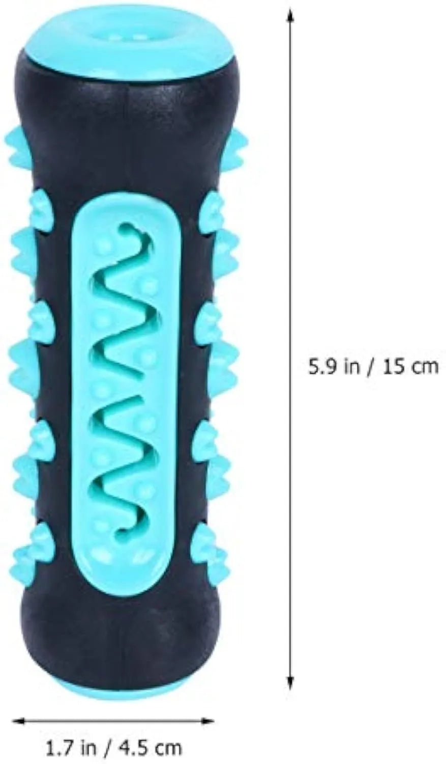 Natural rubber dog dental chew toy with textured toothbrush surface in blue colour