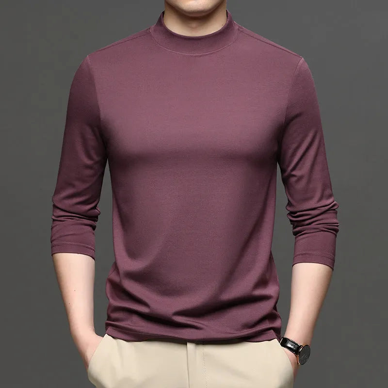 Men's half-high collar long sleeve modal undershirt in solid colour, available in black, white and other shades