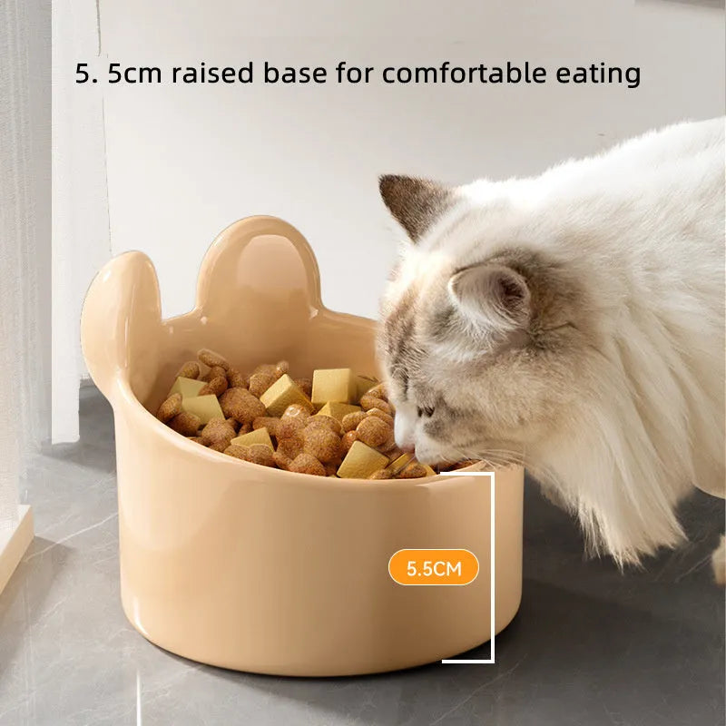 Blush Critter ceramic pet bowl set in white and brown with neck protection design