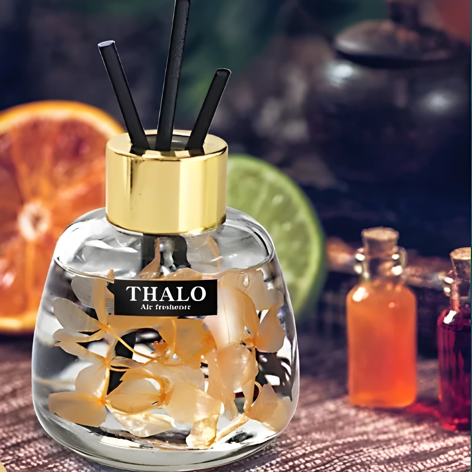 Glass bottle-shaped car perfume ornament for air freshening, shown in various colour options.