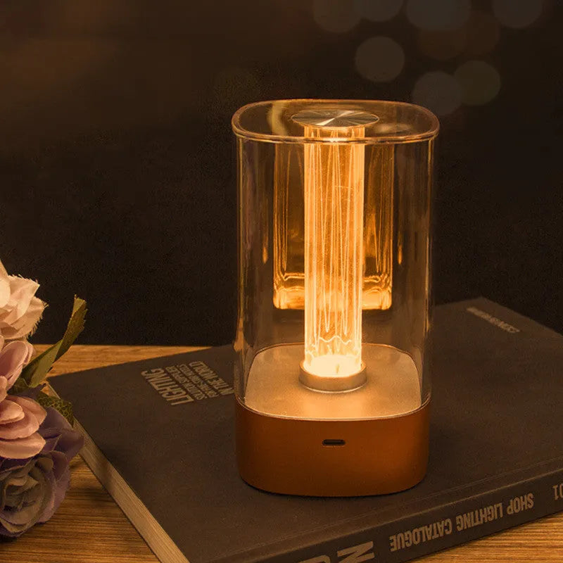 LED touch atmosphere bedside lamp with USB charging in rose gold finish
