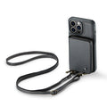 Wallet phone case with card holder for iPhone in black, showing bracket stand and card slots