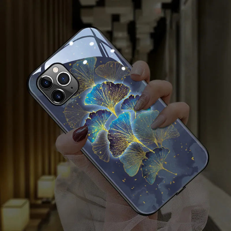 Tide Phone Case Glow tempered glass back cover in starry sky colour for iPhone