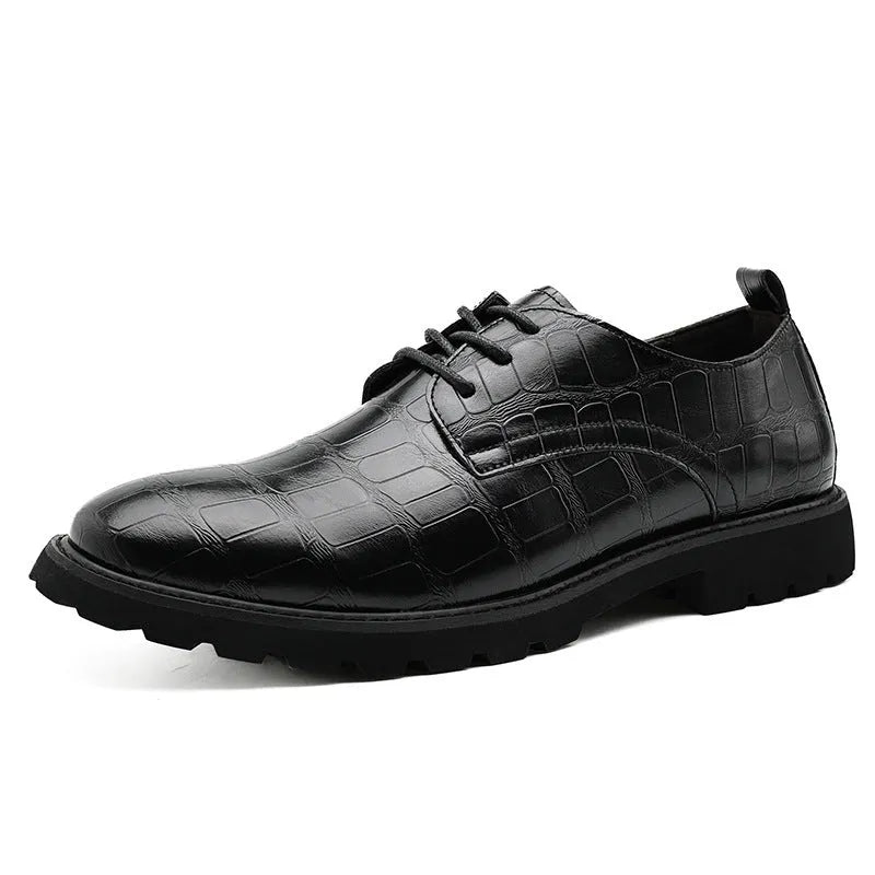British style men's casual dress shoes round head low top artificial PU non-slip rubber sole black brown