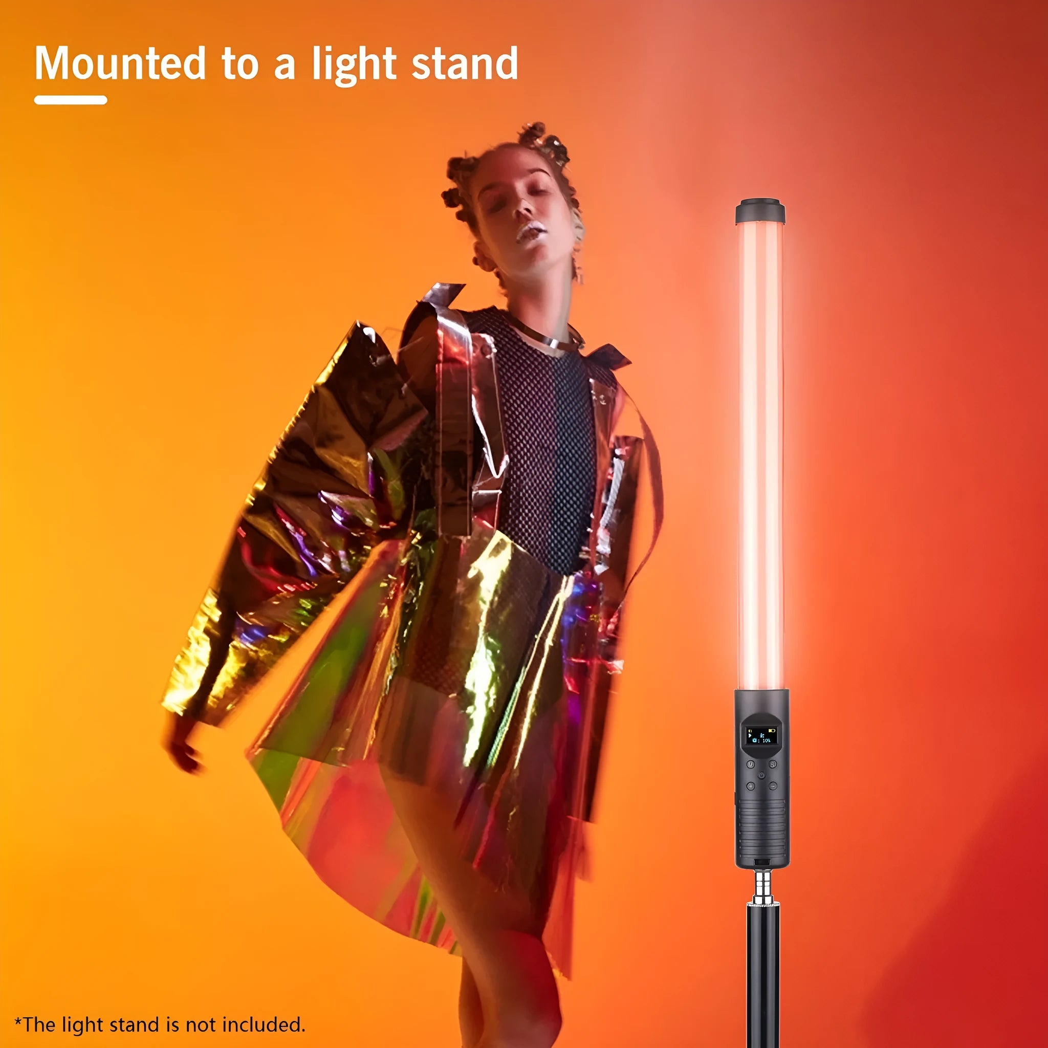 Handheld dual colour temperature LED photography light stick with RGB lighting modes and mounting bracket
