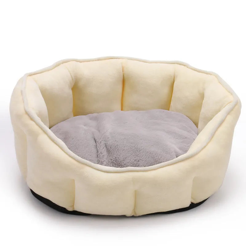 Grey plush cat kennel mat with integrated hammock and raised house structure