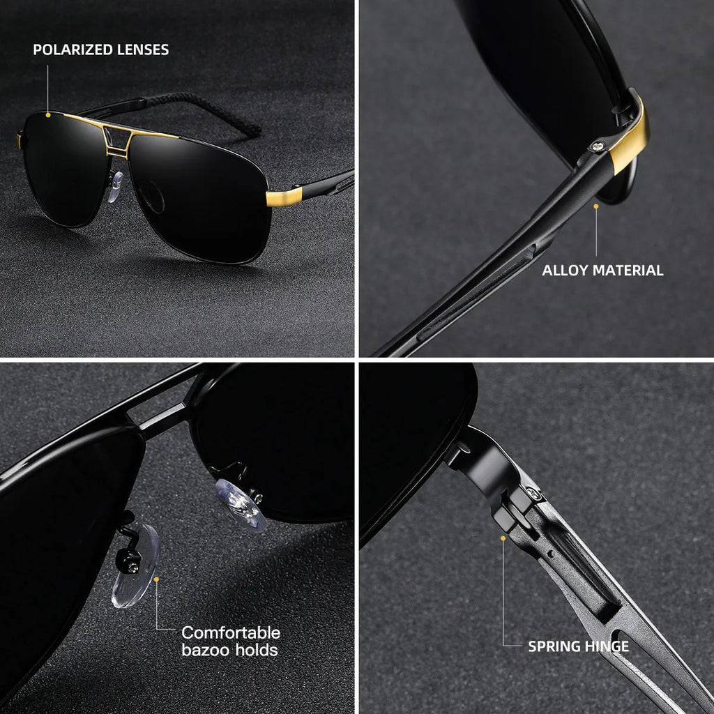 Men's orange red polarised aviator sunglasses with a metal frame and HD lenses.