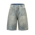 Washed blue cropped denim jeans with straight-leg cut and zip fly front