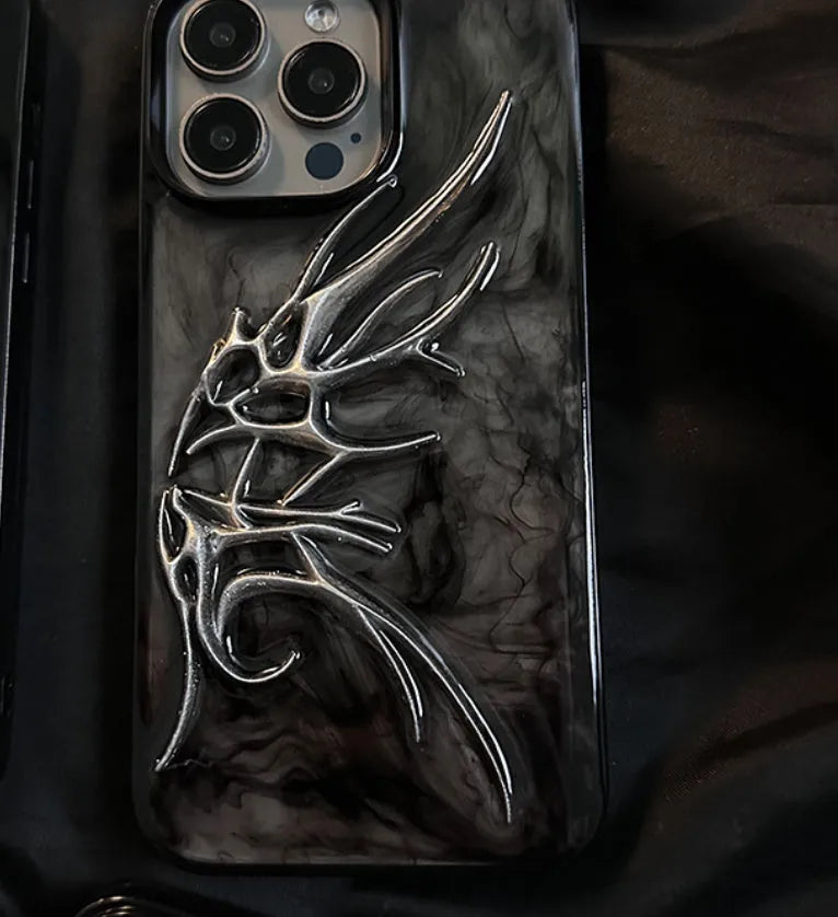 iPhone protective case with three-dimensional blooming wings design in blurred wings colour