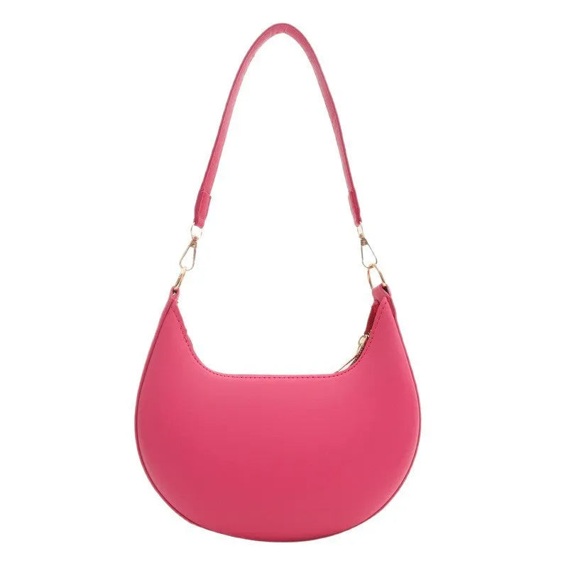 Round green PU leather one-shoulder underarm bag with sewing line details and a shoulder strap
