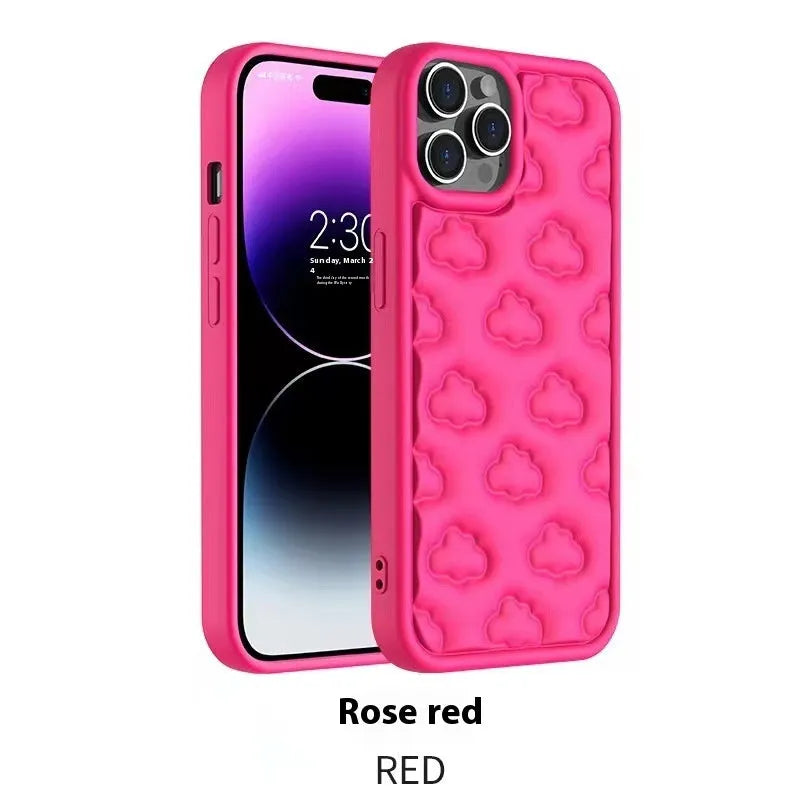 Hand oil three-dimensional embossed TPU phone case with cloud and flower design for iPhone 11 to 15 series