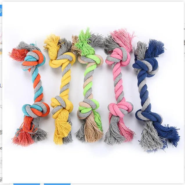 Cotton rope dog toy in medium size for tug of war and fetch, available in five colours including green and light blue