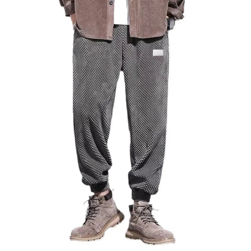 Men's grey ankle-tie sweatpants with straight-leg design for casual sports wear