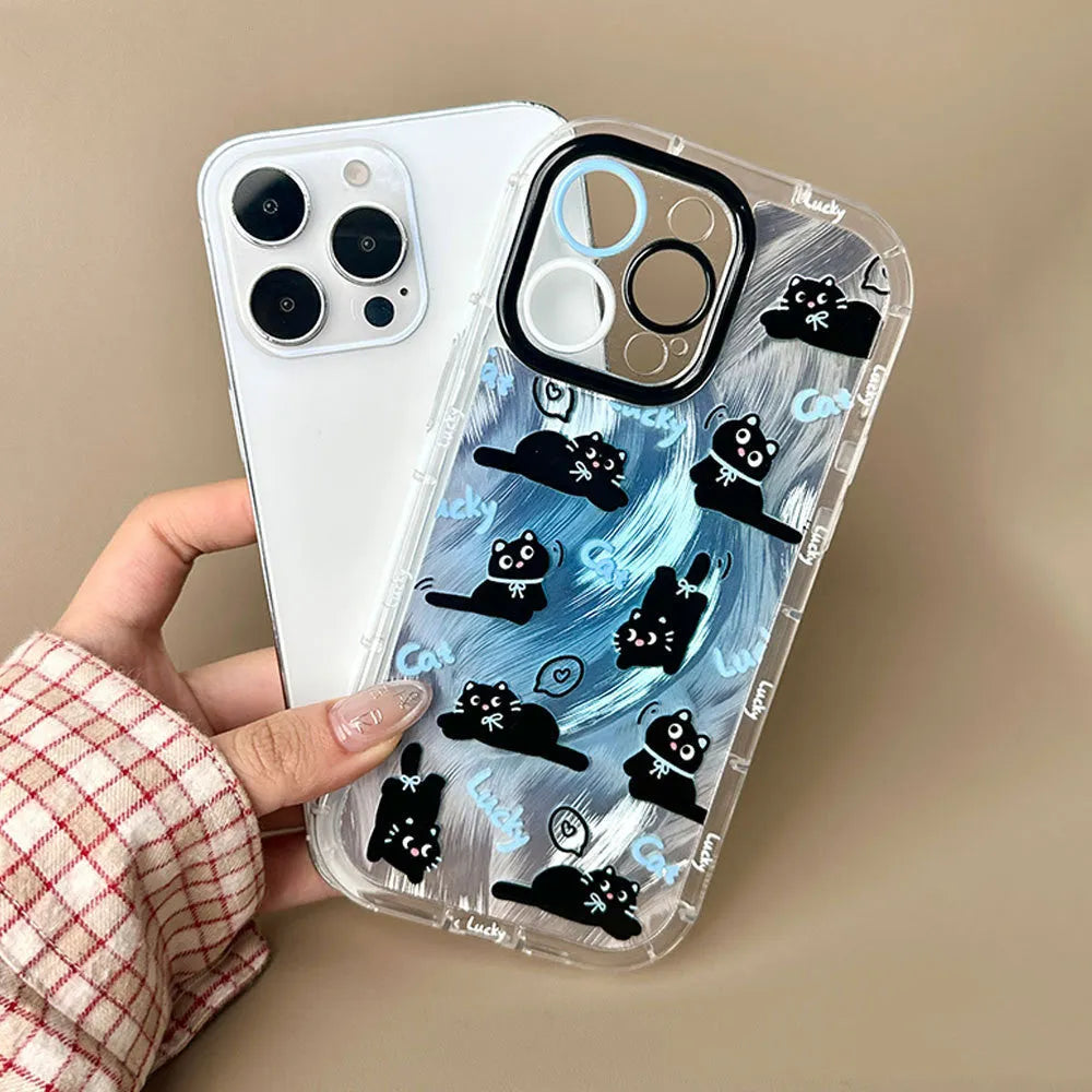 Blue fur cat design PC phone case with fall protection for Apple iPhone