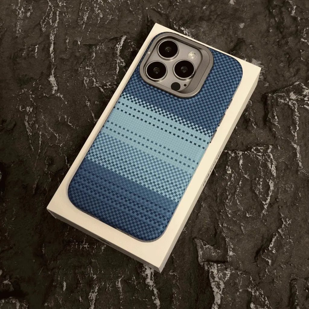 Kevlar magnetic bracket carbon fiber pattern protective sleeve for iPhone 14 Pro in Sunset Gray