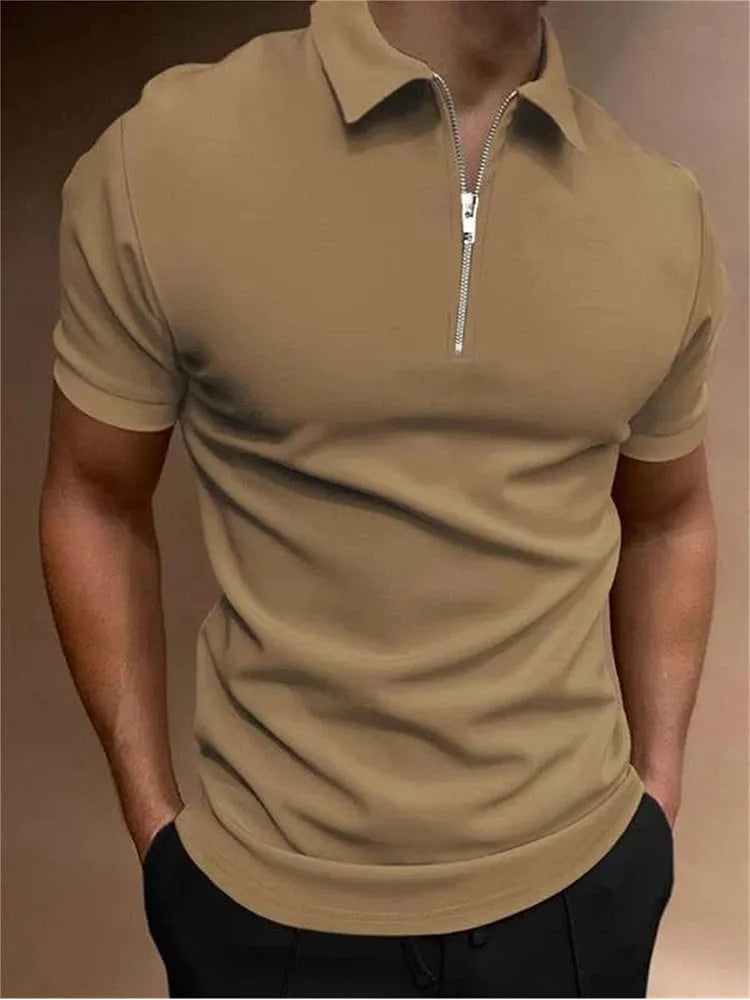 Men's casual polo shirt in polyester blend fabric available in multiple colours with loose fit and short sleeves