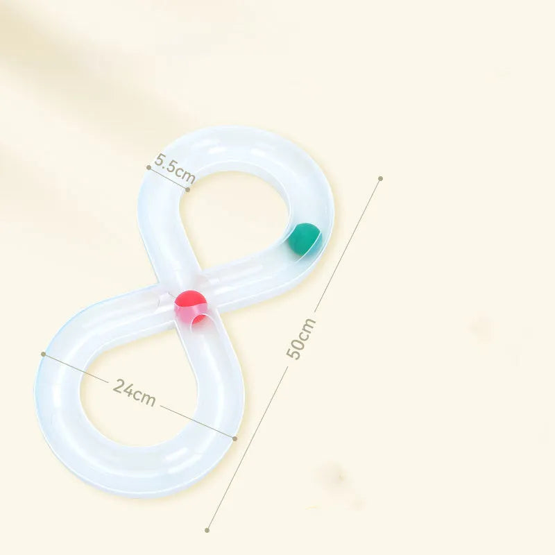 Multipack of four cat toys including a blue turntable track, a ball, and a teasing stick.