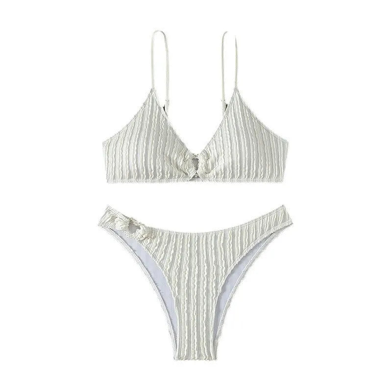 White women's V-neck sleeveless swimsuit with separate shorts for beach swimming