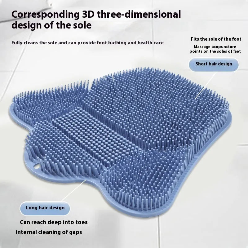 Blue silicone bath massage mat measuring 31x32cm with textured surface and suction cups for back rubbing