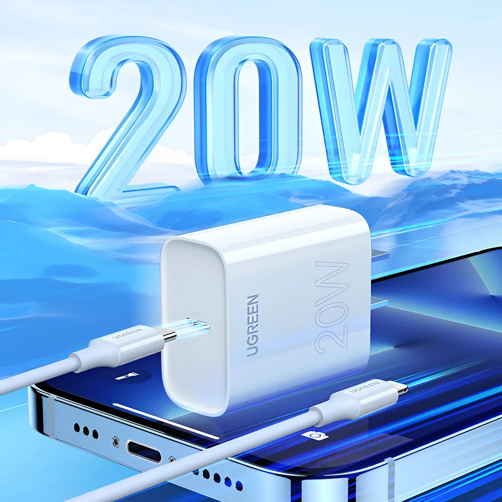 Apple PD20W white fast charging head 20W MFi certified USB-C charger for iPhone 8-14 series compact size 70x35x90mm