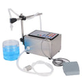CNC automatic quantitative liquid filling machine GFK-280 on a workbench with digital display.