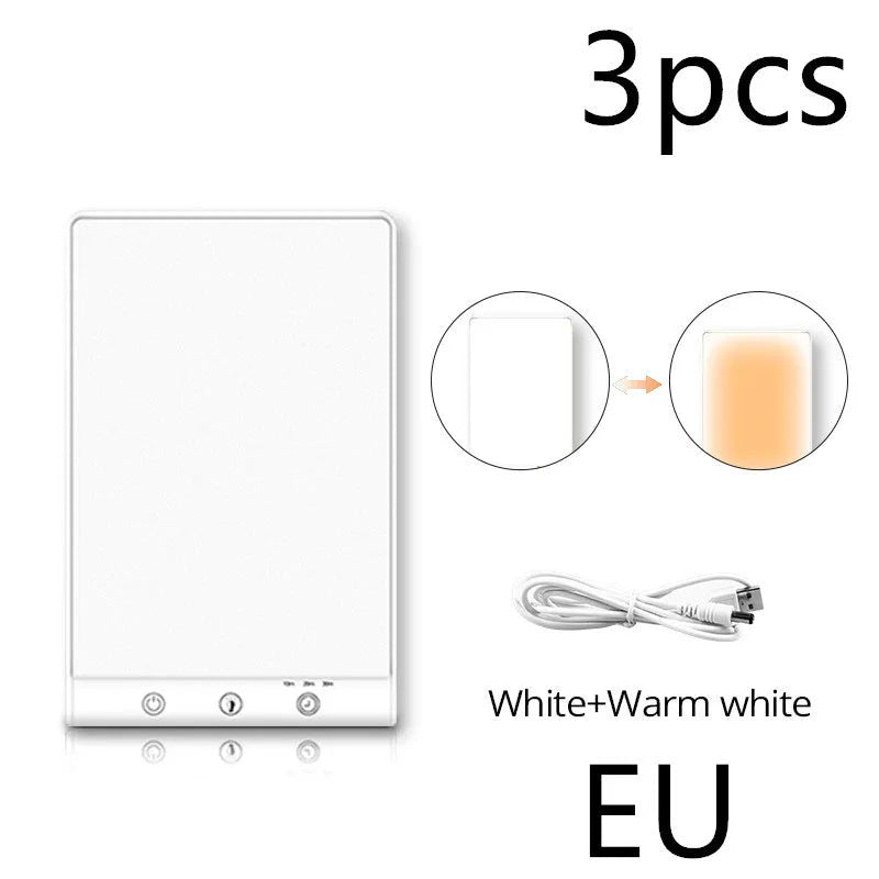 Modern SAD light therapy lamp with touch control and USB interface on simple desk setting