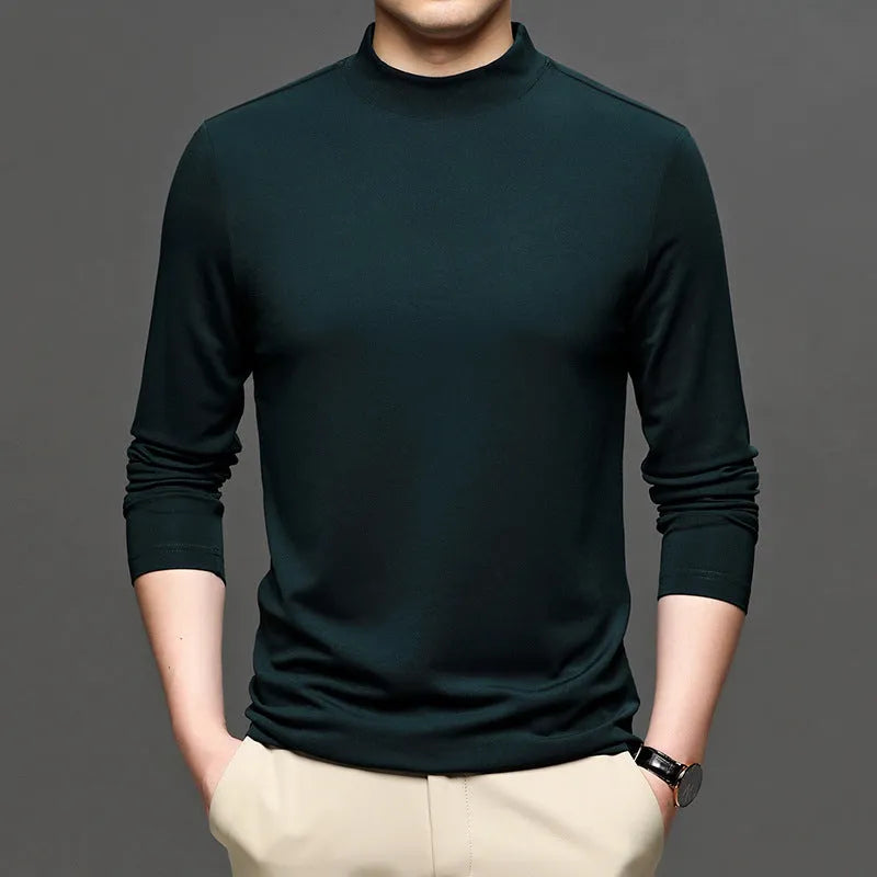 Men's half-high collar long sleeve modal undershirt in solid colour, available in black, white and other shades