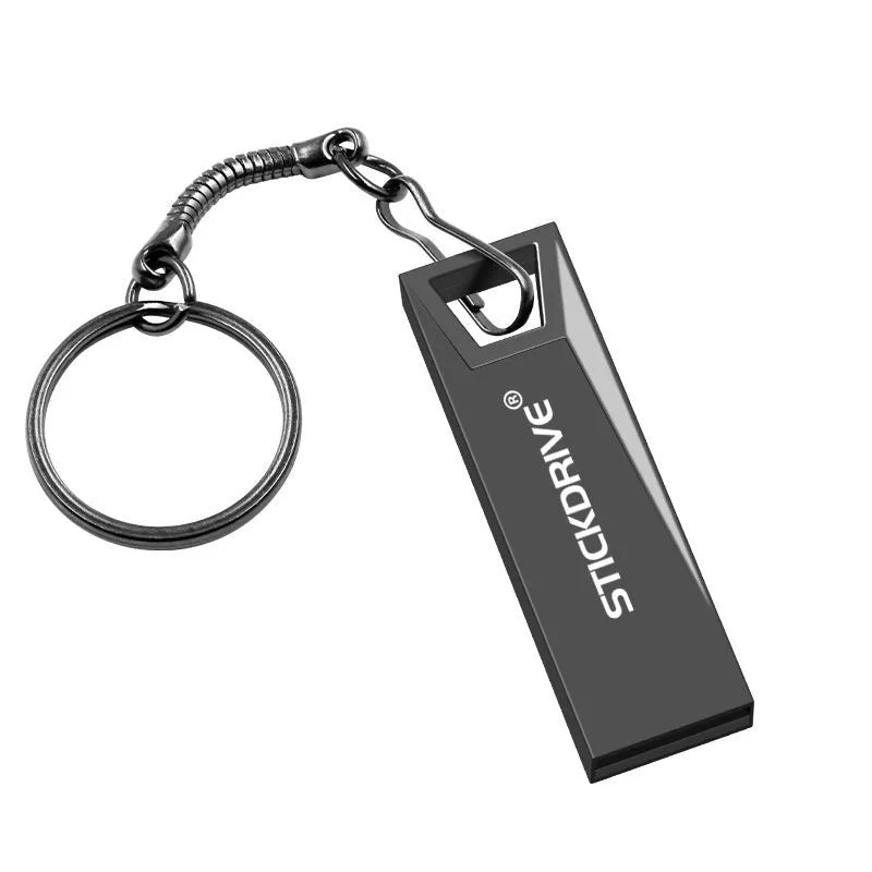 Silver metal USB drive necklace on a black lanyard showing compact cylindrical design.