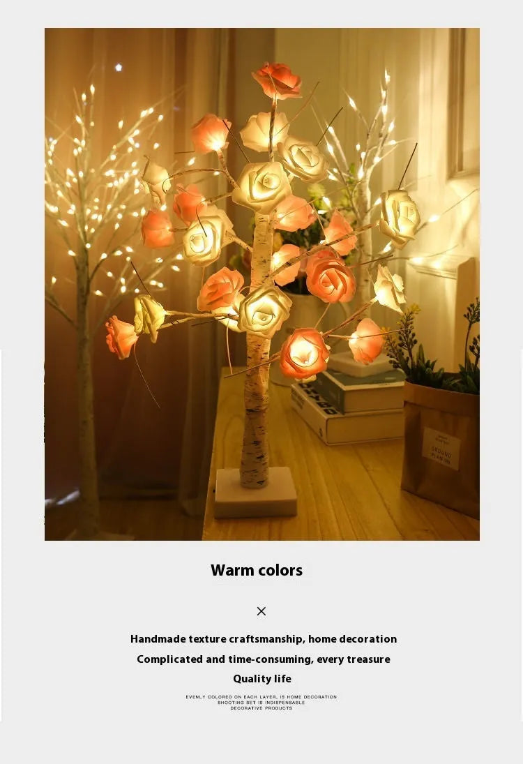 Christmas Rose Shining Tree Lamp 60cm with 24 flower-shaped pink and white rose lights on a PVC shell